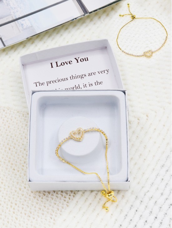 "I Love You" Adjustable heart Rhinestone Stretch Bracelet with Gift Box